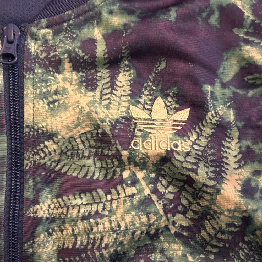 Adidas Womens Medium Bomber‎ Jacket Blue Abstract Floral Print - Picture 2 of 7